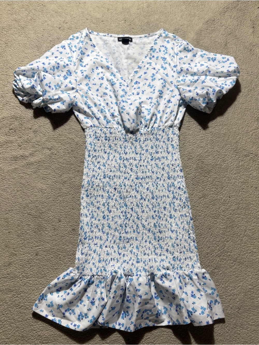 Pretty Little Thing Dress Womens 4 Puff Sleeve Ditsy Floral Smocked Summer‎ Mini